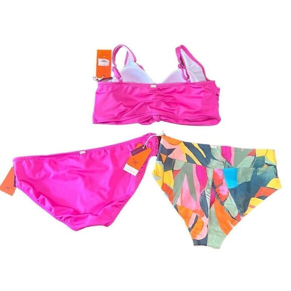 Freely 3 Piece Bikini Swimwear Hot Pink & Multi NWT Size Large/X-Large - Picture 2 of 8